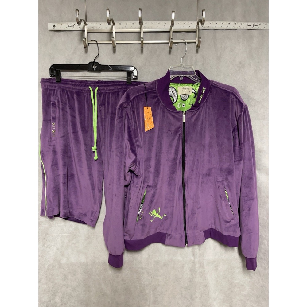 NWT Reigning Fury Jogging‎ Suit Men XL Purple Velour Jacket Shorts Set Velvet